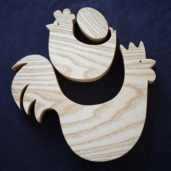Puzzle et dessous de plat Poule en bois massif