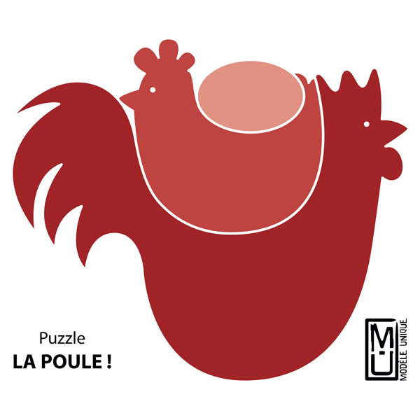 Puzzle et dessous de plat Poule en bois massif